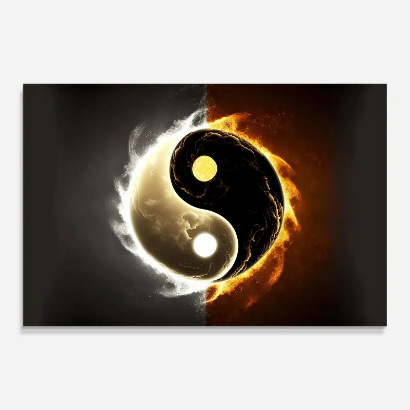 Glasbild White Fire Yinyang Mega-Angebot
