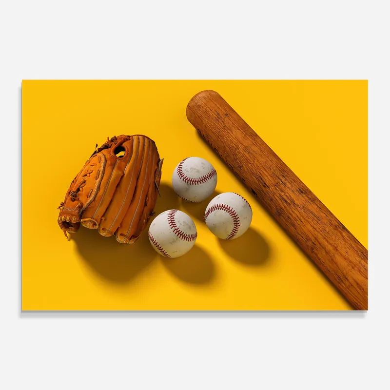 Super-Preis Glasbild Baseball Set On Yellow