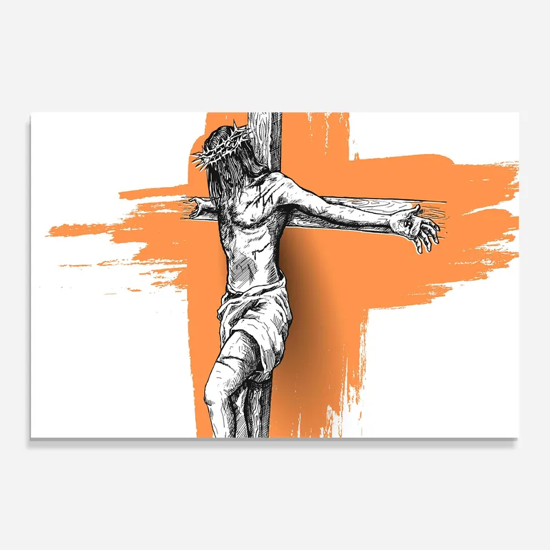Glasbild Orange Art Jesus Top-Preis