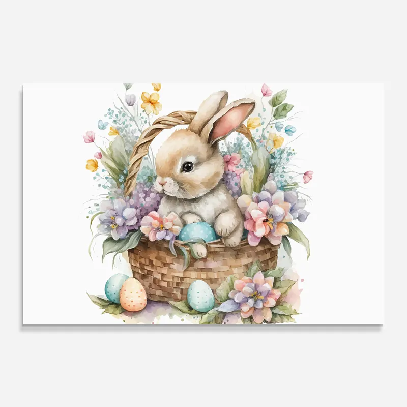 Glasbild Cute Bunny In Basket Super-Preis