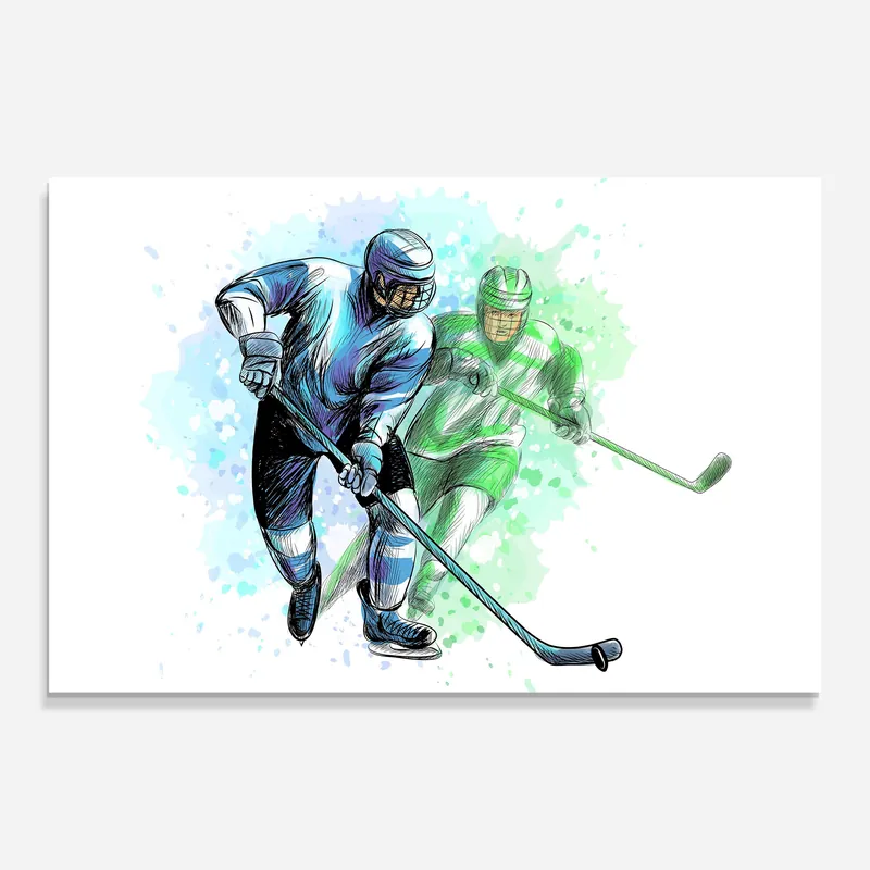Neu Im Sortiment Glasbild Green Blue Hockey
