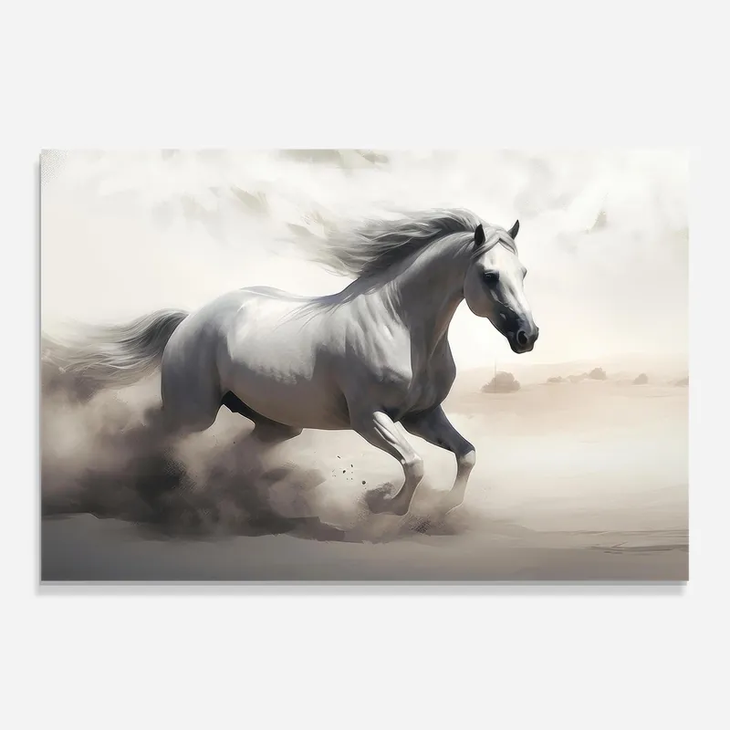 Markenprodukt Glasbild Light Grey Horse Galloping