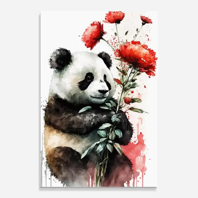 Sofort Bestellen Glasbild Red Flower Panda