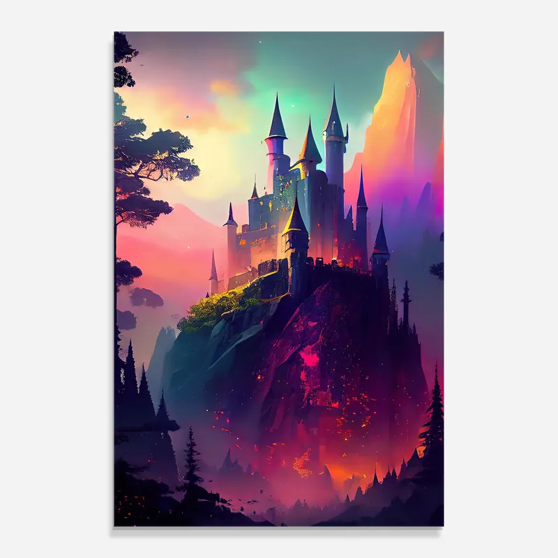 Glasbild Purple Orange Castle Kostenloser Rückversand