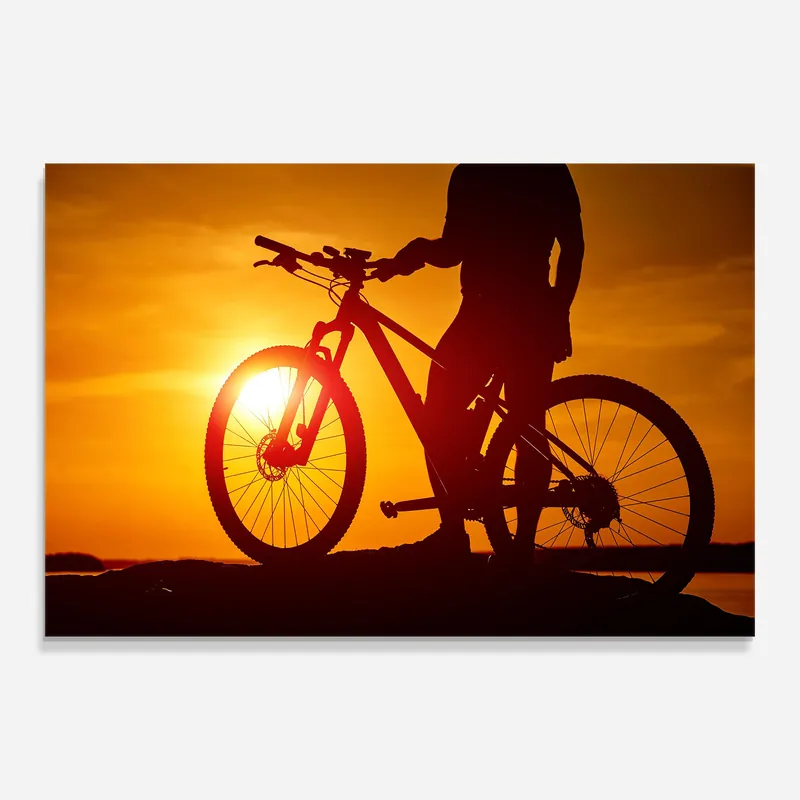 Glasbild Sunset Shadow Cycling Finale Aktion