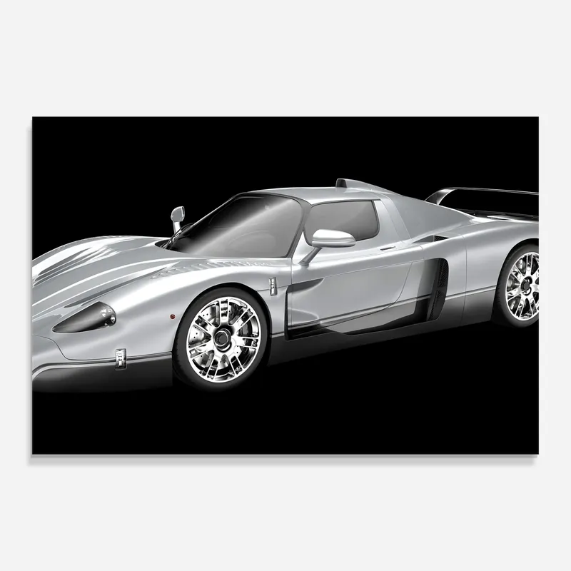 Glasbild White Silver Hypercar Online Kaufen