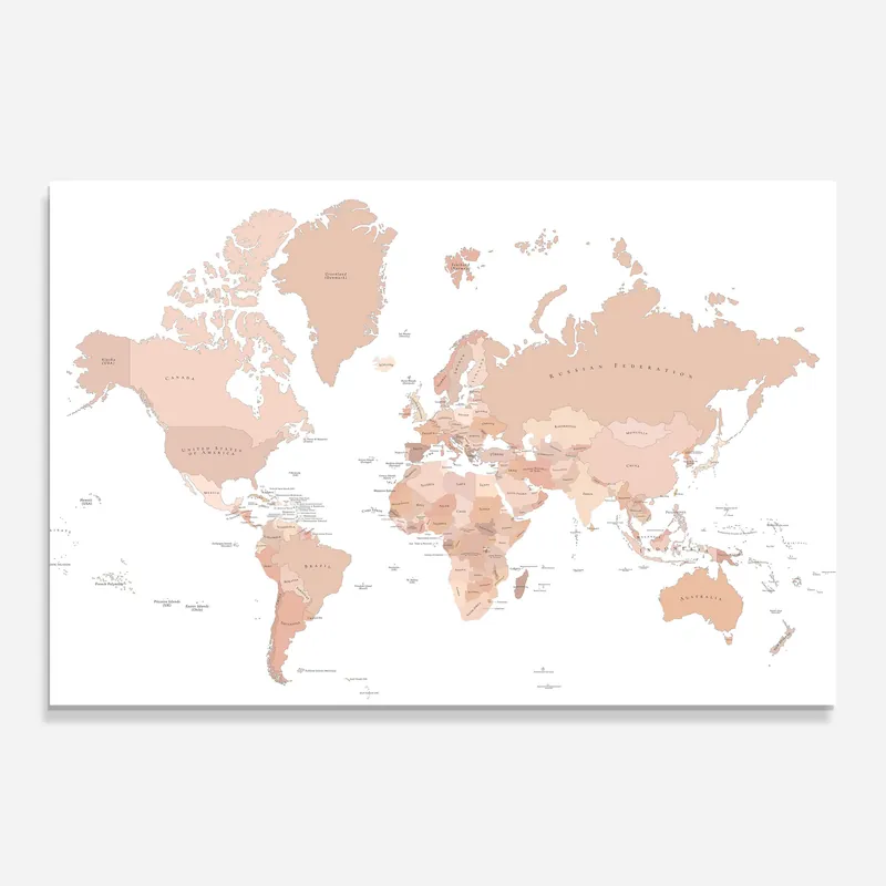 Glasbild Pink World Map Beliebt