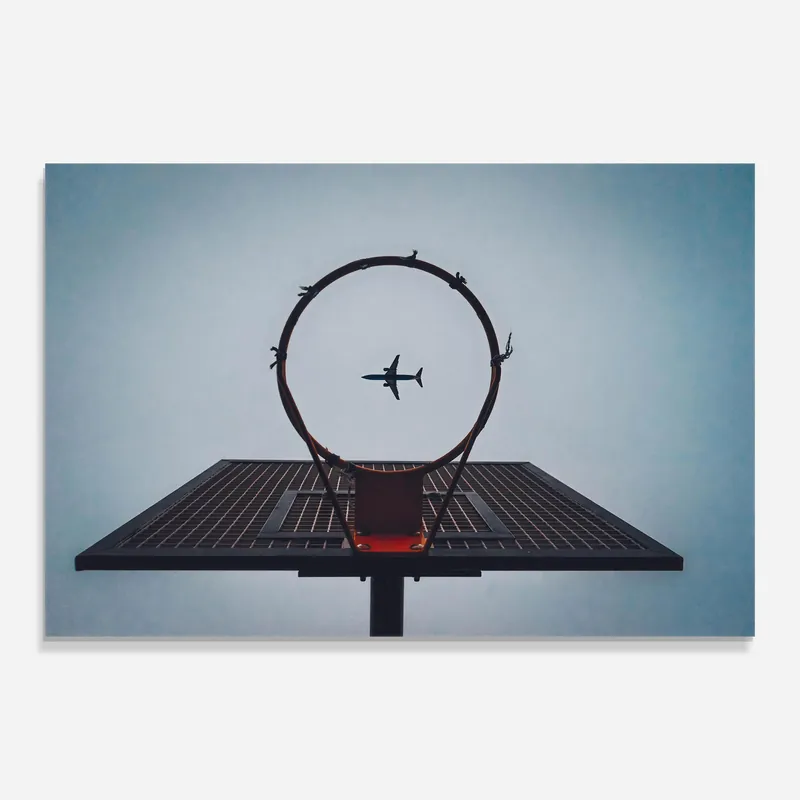 Meistverkauft Glasbild Plane In Basketball Hoop
