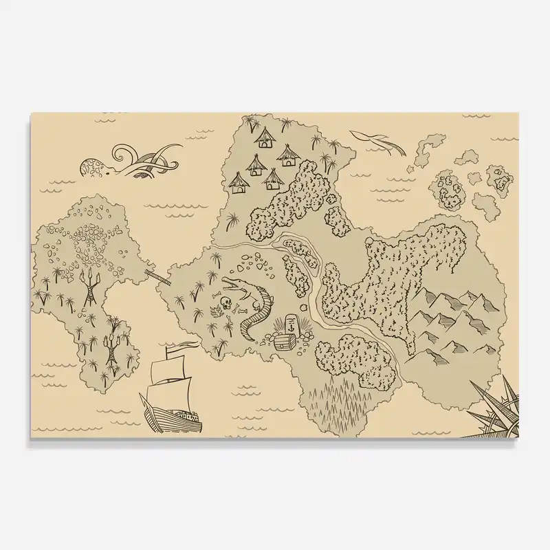 Geprüft Glasbild Old Island Map