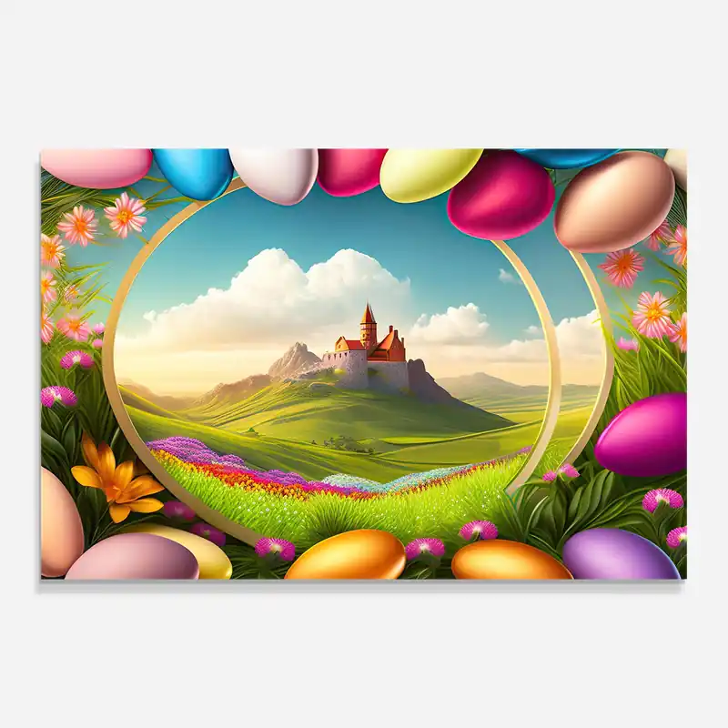 Direkt Vom Hersteller Glasbild Easter Eggs Castle