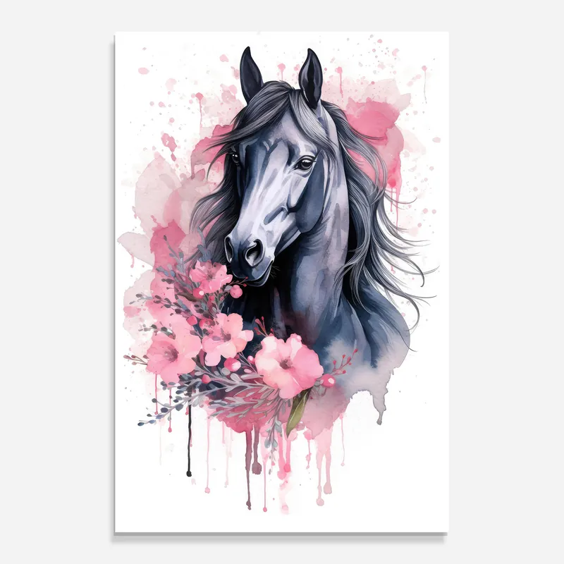 Neuheit Glasbild Pink Flowers Horse