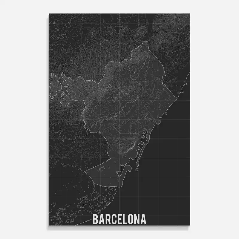 Kostenloser Versand Glasbild Barcelona Grey Map