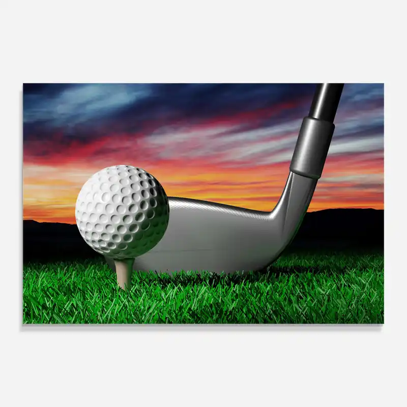 Glasbild Sunset Golf Ball Nur Für Kurze Zeit