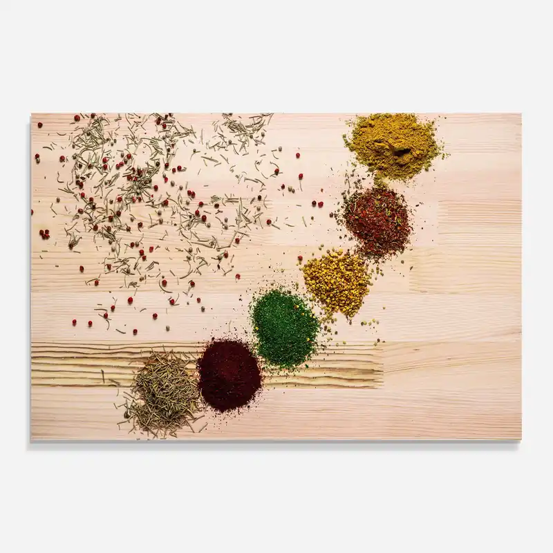 Kostenfreie Lieferung Glasbild Spices Wooden Table