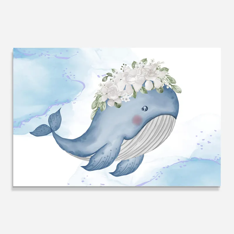 Echt Glasbild Cute Flower Whale