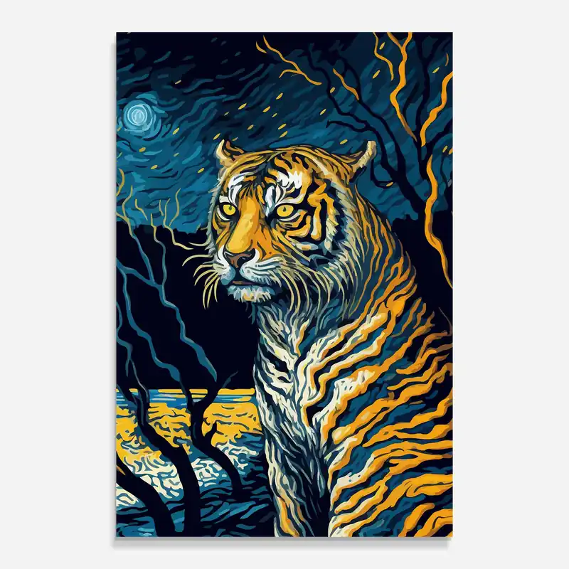 Glasbild Tiger Blue Painting Rabatt