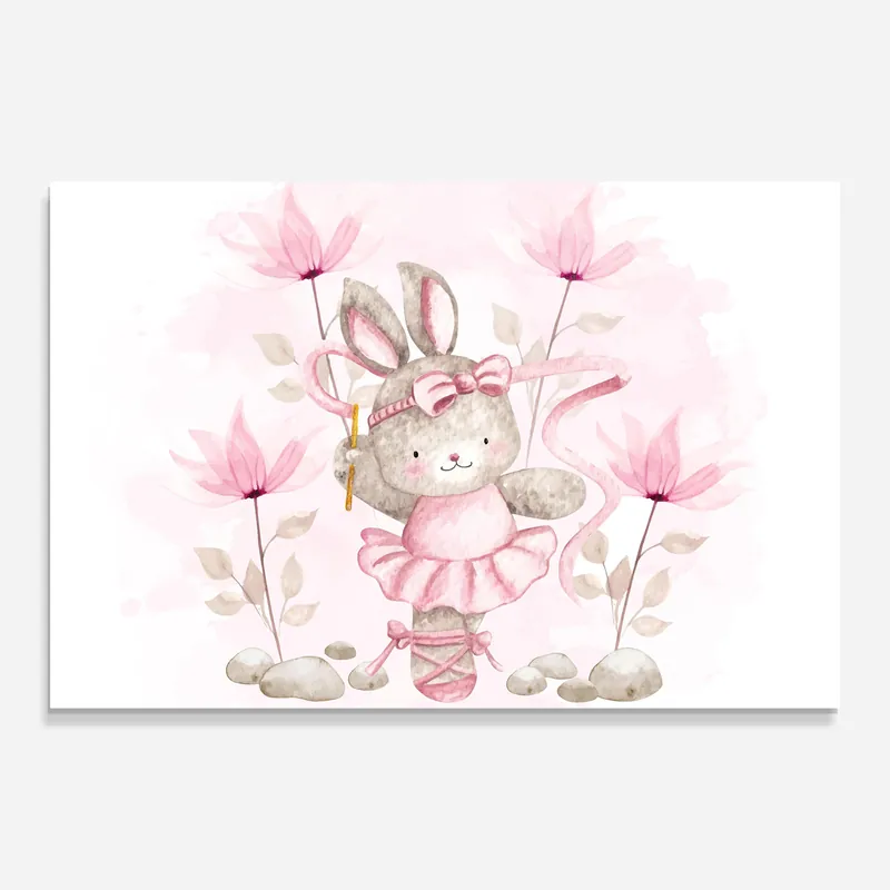 Geprüft Glasbild Pink Ballerina Rabbit