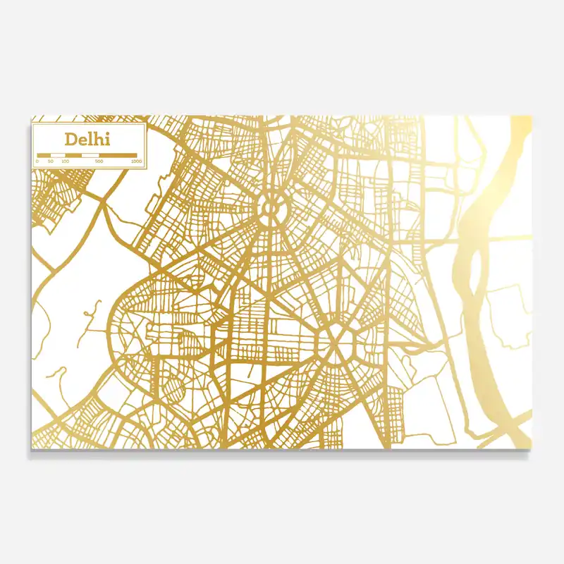 Preis Gesenkt Glasbild Delhi Gold Map