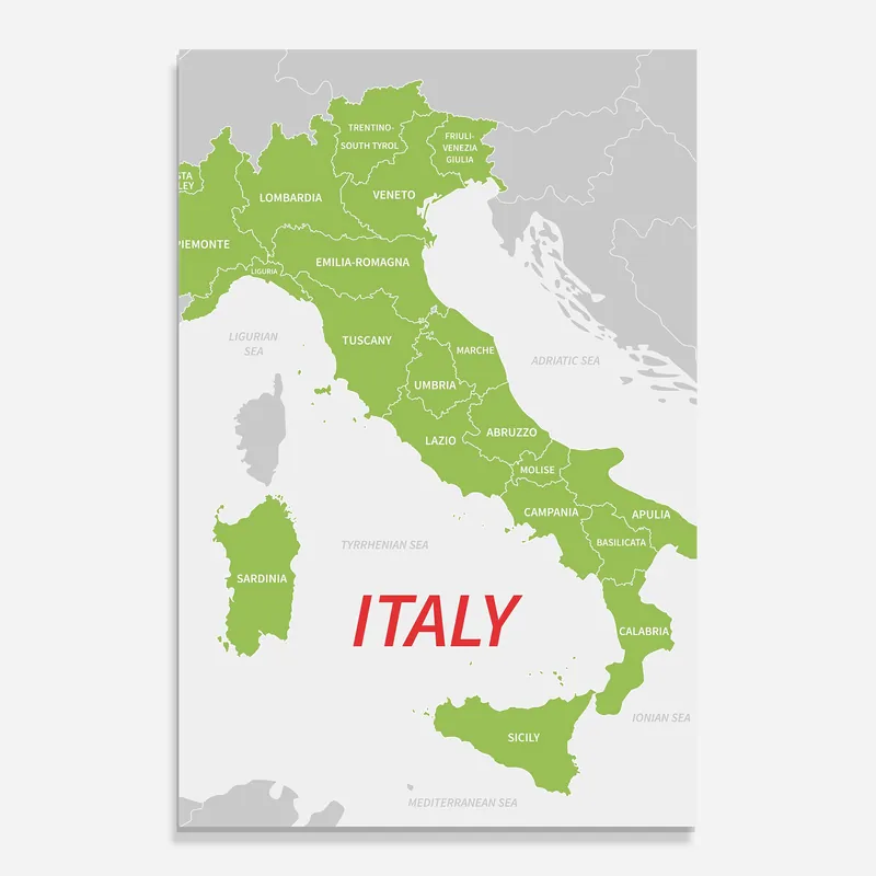 Glasbild Italy Green Map Beliebt