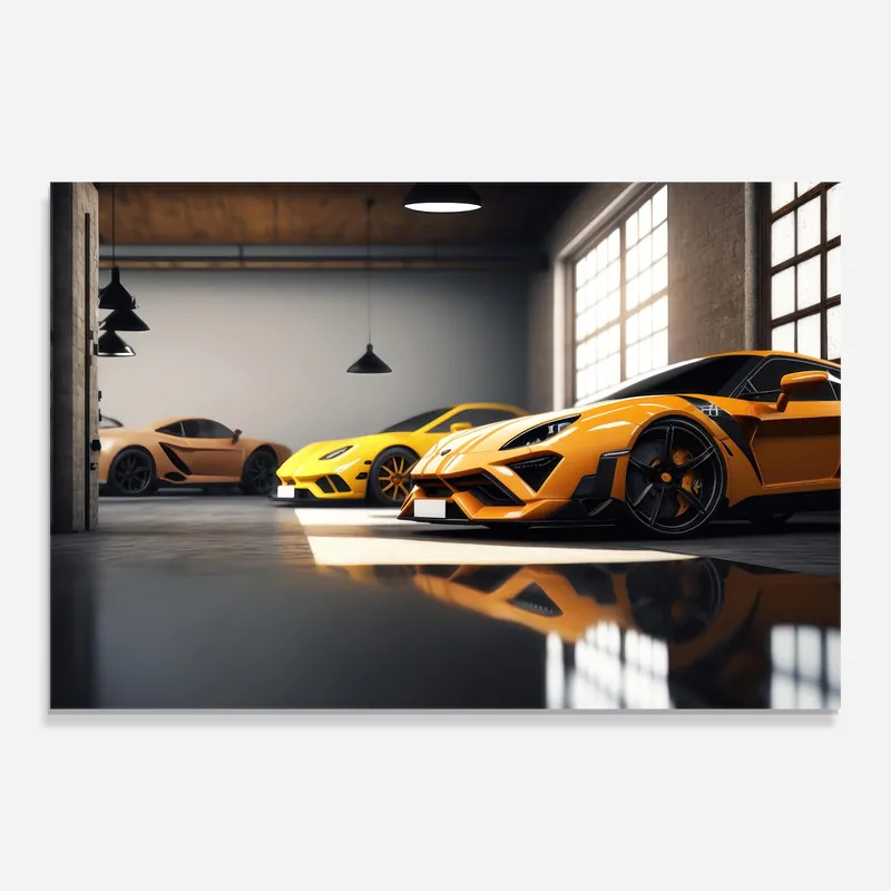Glasbild Modern Cars Garage Zertifiziert