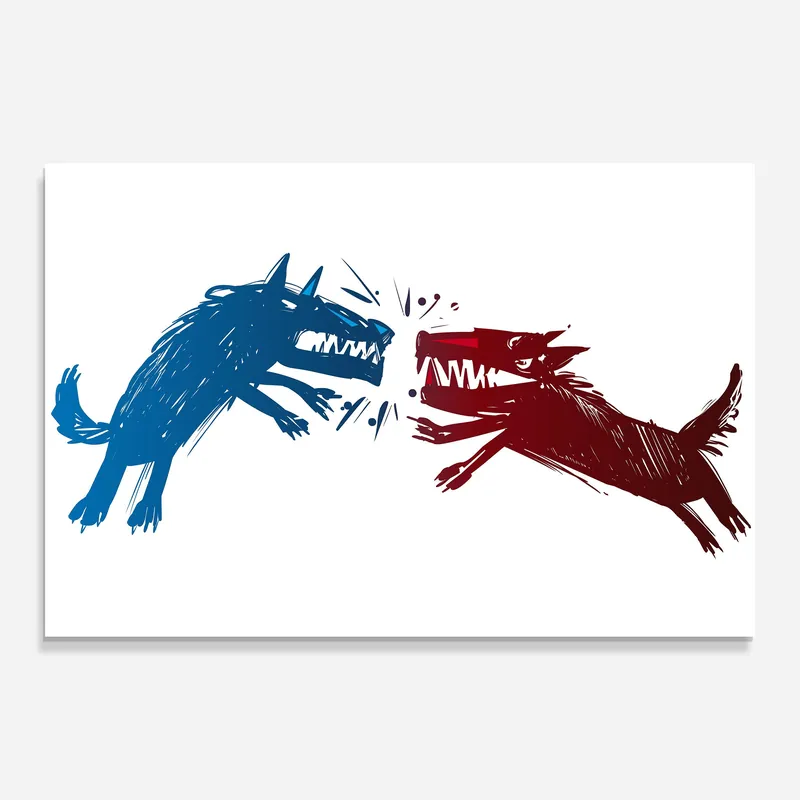 Rabatt Glasbild Red Blue Wolves