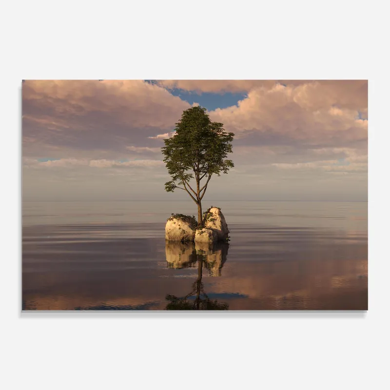 Glasbild Tree Island Lake Top-Preis