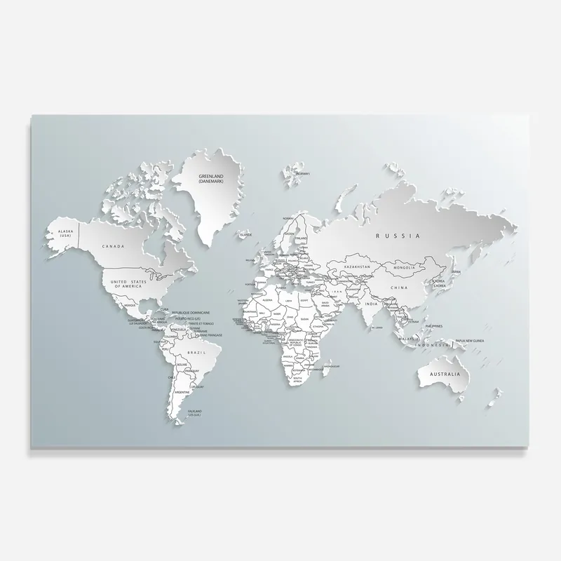 Direkt Vom Hersteller Glasbild Grey White Map