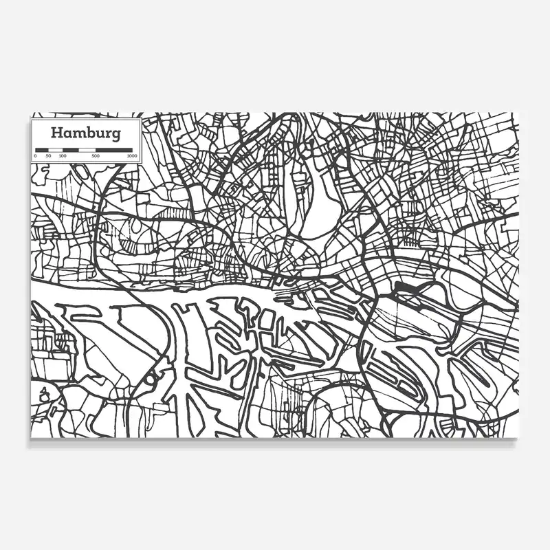 Zertifiziert Glasbild Hamburg Map