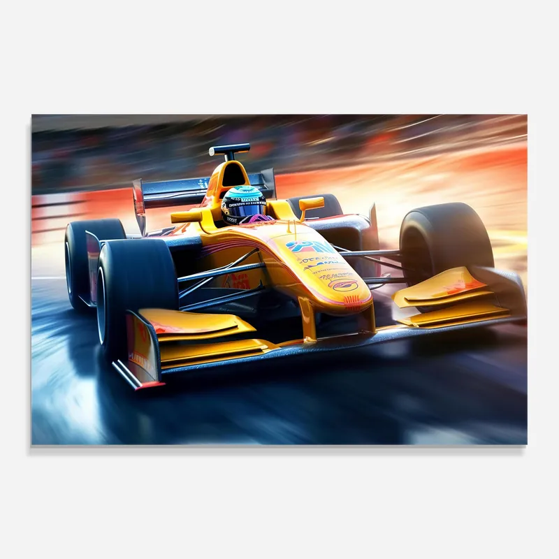 Glasbild Yellow F1 Car Markenware