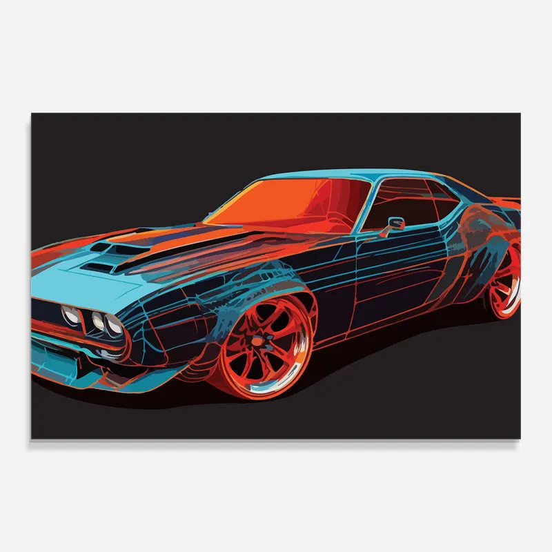 Glasbild Blue Orange Car Neue Kollektion