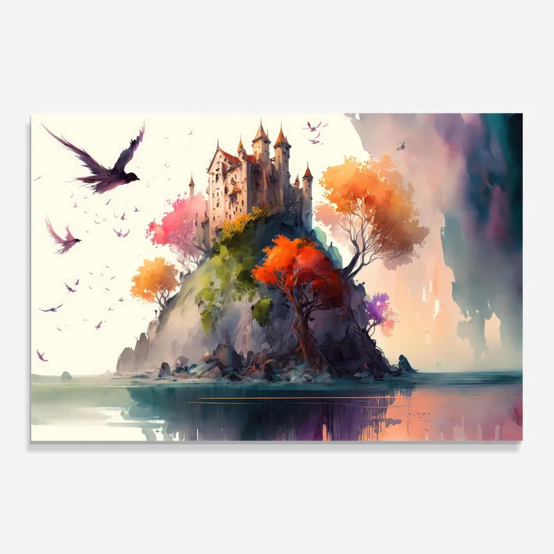 Glasbild Watercolor Castle Kostenfreie Lieferung