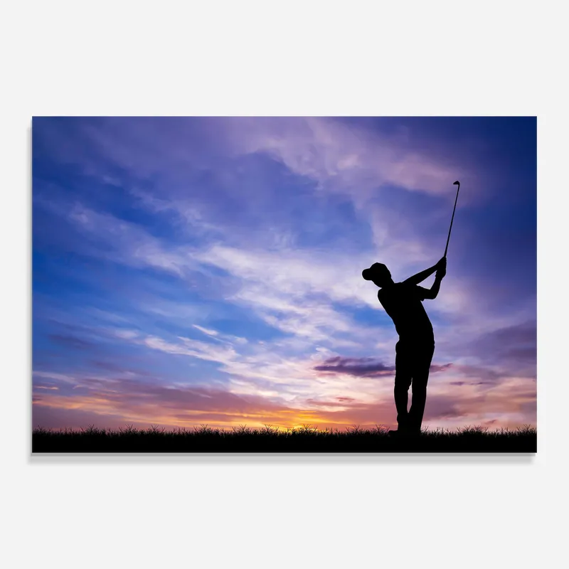Glasbild Purple Sky Golf Player Abverkauf