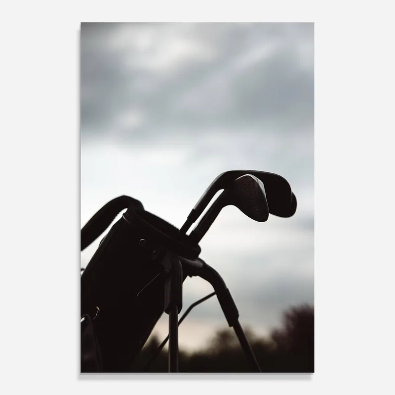 Günstig Glasbild Golf Set Shilouette