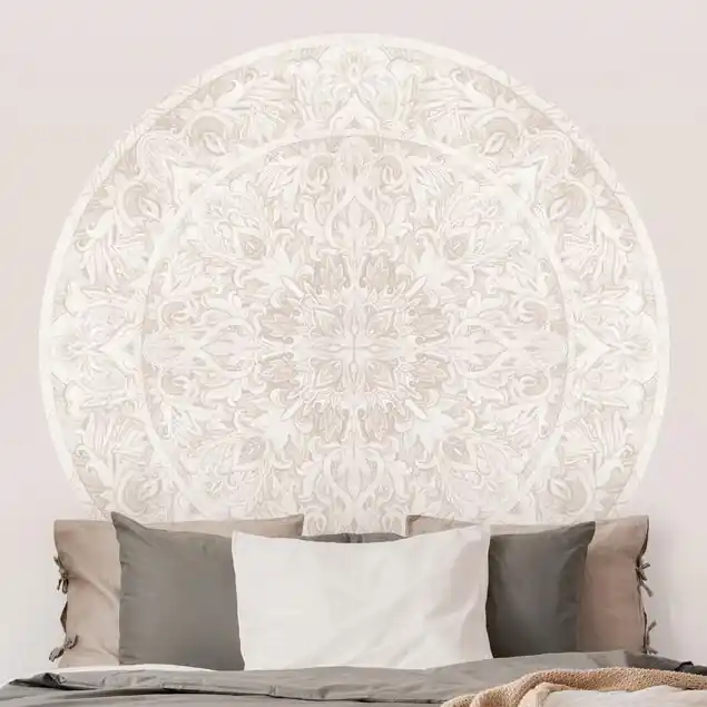 Mandala Aquarell Ornament beige Runde Mustertapete Saisonangebot