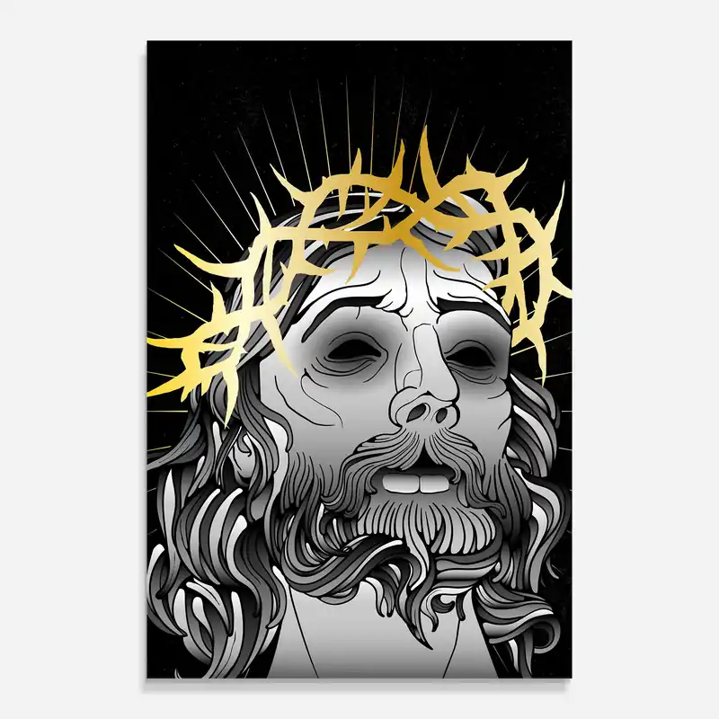 Kostenloser Versand Glasbild Gold Christ