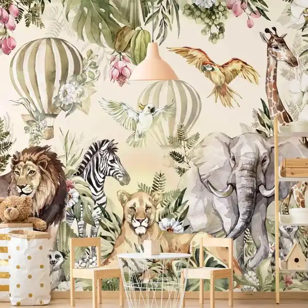 Neuheit Aquarell Savannen Tiere Fototapete • Vliestapete + Kleister • hergestellt in Deutschland