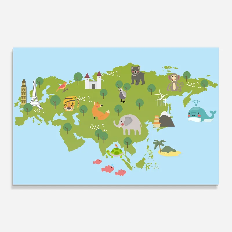 Aktuell Glasbild Cute Map