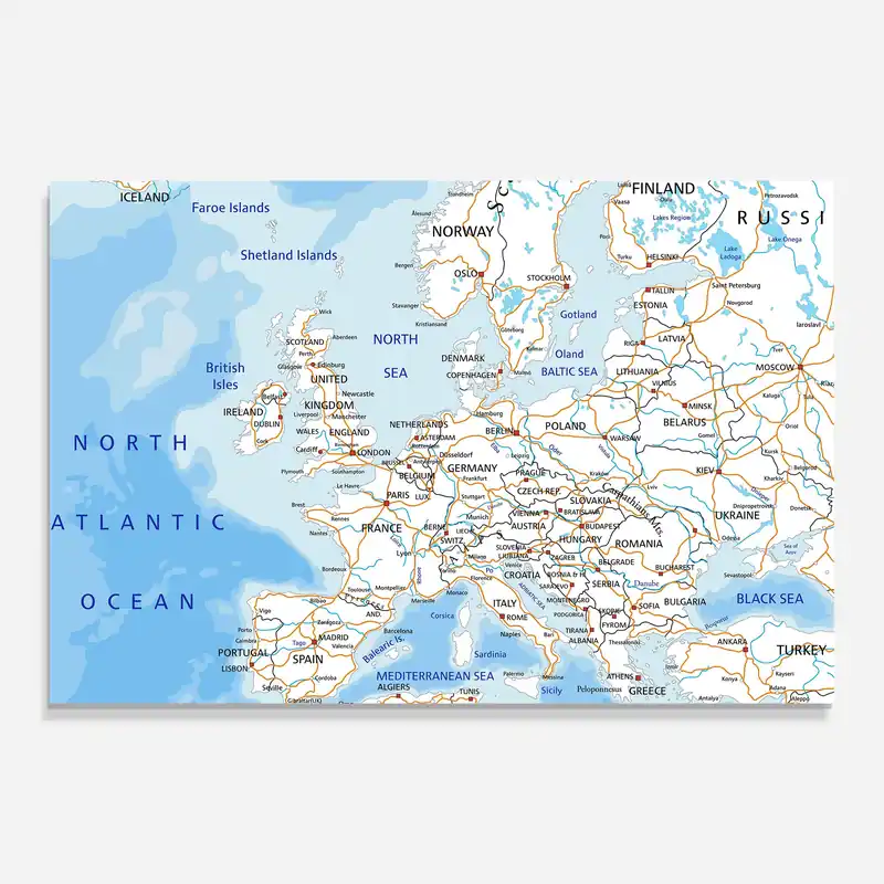 Preis Gesenkt Glasbild Europe Blue Map