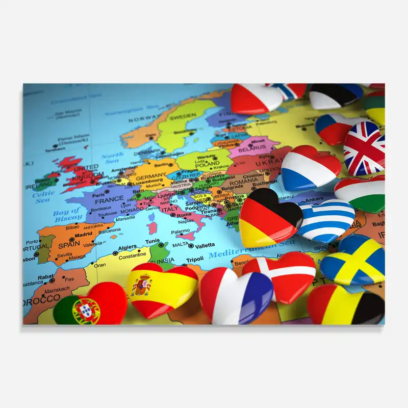 Glasbild Europe Flags Nur Für Kurze Zeit