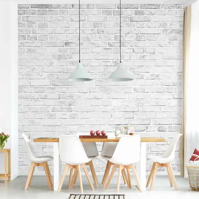 Weiße Backstein Mauer Fototapete • Vliestapete + Kleister • hergestellt in Deutschland Ausverkauf