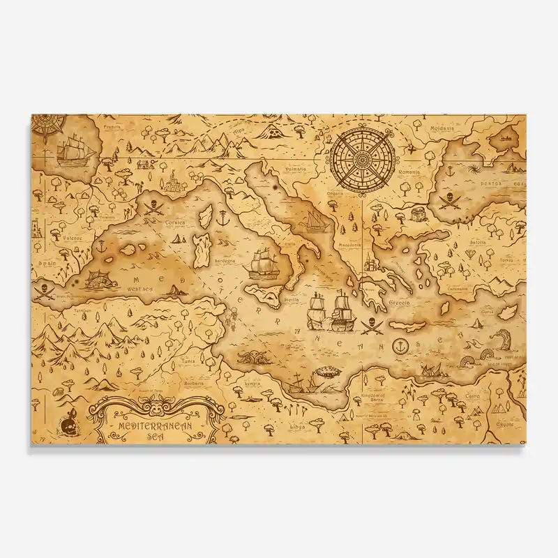 Glasbild Cream Brown Map Zertifiziert