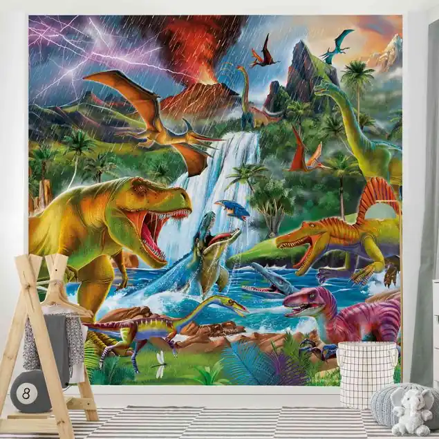 Dinosaurier im Urzeitgewitter Fototapete • Vliestapete + Kleister • hergestellt in Deutschland Versand Am Gleichen Tag