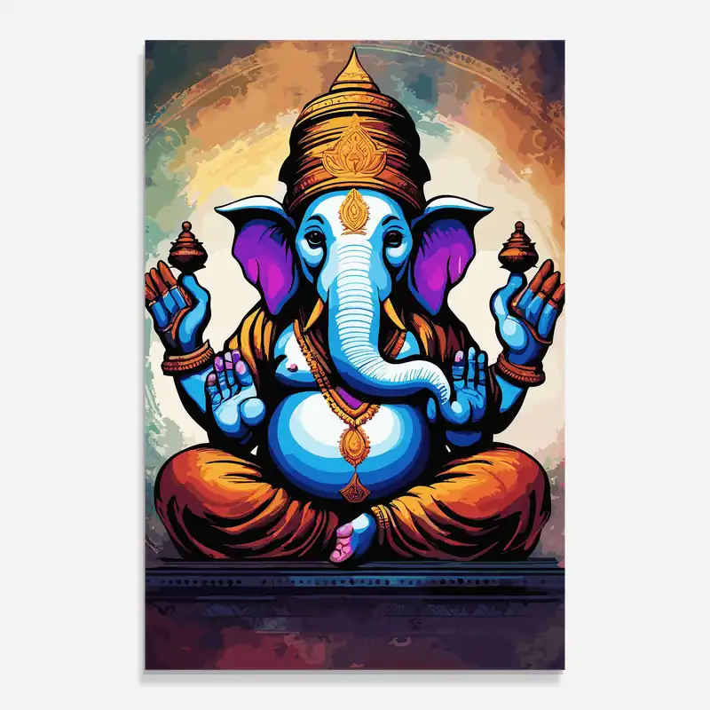 Billig Glasbild Ganesh Colorful