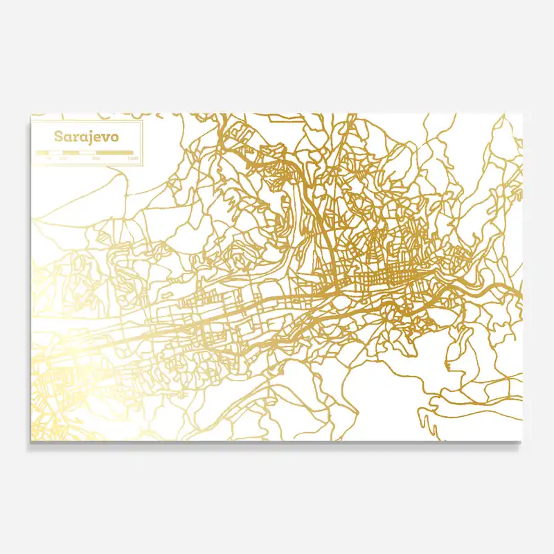 Glasbild Sarajevo Gold Map Schnäppchen