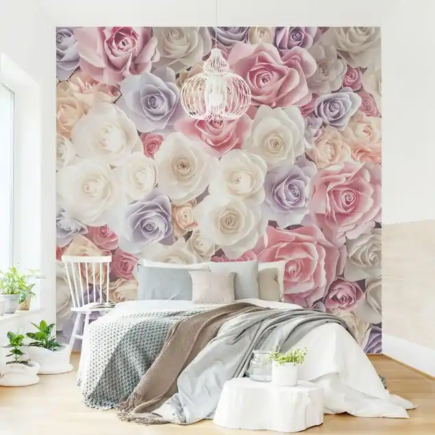 Pastell Paper Art Rosen Fototapete • Vliestapete + Kleister • hergestellt in Deutschland Aktuell