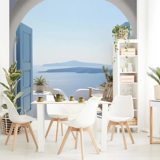 Santorini Blick über das Meer Fototapete • Vliestapete + Kleister • hergestellt in Deutschland Heißes Angebot