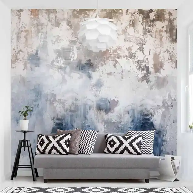 Shabby Betonwand Putz Blau Fototapete • Vliestapete + Kleister • hergestellt in Deutschland Must-Have