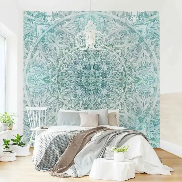 Direkt Vom Hersteller Mandala Aquarell Ornament Muster türkis Fototapete • Vliestapete + Kleister • hergestellt in Deutschland