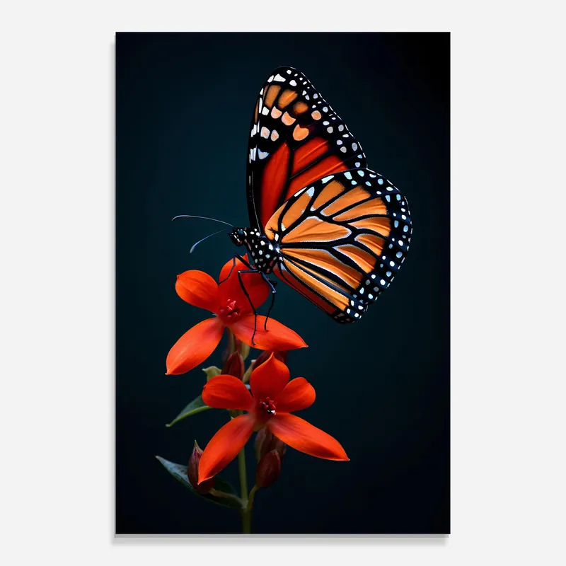 Glasbild Red Flower Butterfly Begrenztes Angebot