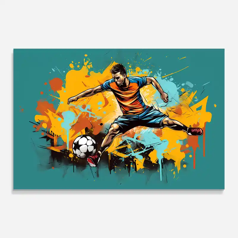 Glasbild Yellow Paint Football Player Mega-Angebot